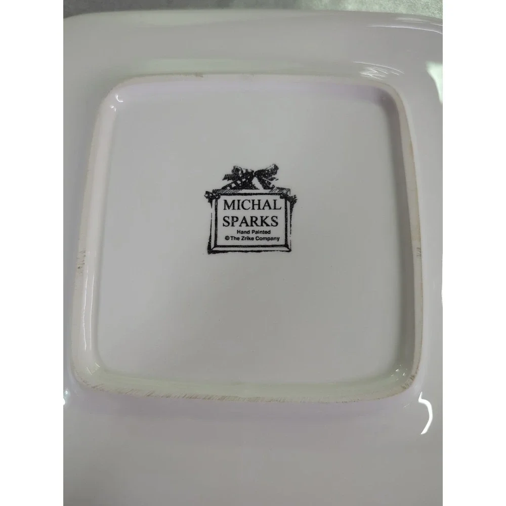 Michal sparks Hand painted Zrike company salad snack plate paisley house & fence